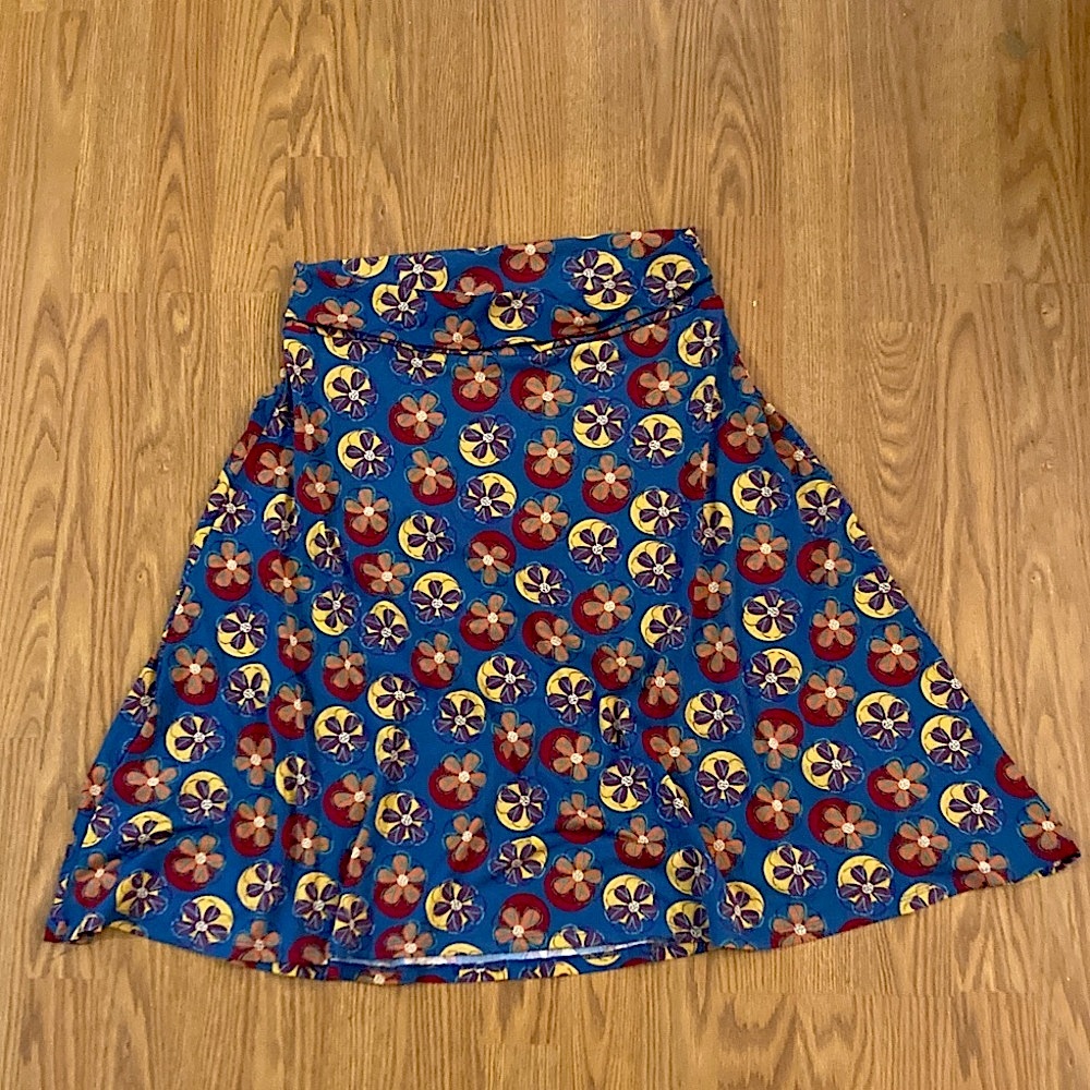 LuLaRoe A-Line Skirt with Blue and Red Floral Design